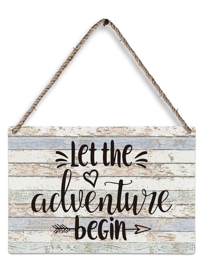 huester Let the Adventure Begin Wood Plaque Sign, Rustic Camping Wall decor, Cabin Camping Camper Wall Decor, Gifts for Camper Men, Travel Wall Decor Sign Kitchen Home Wall Hanging Decor, 12x6 inch - Image 1